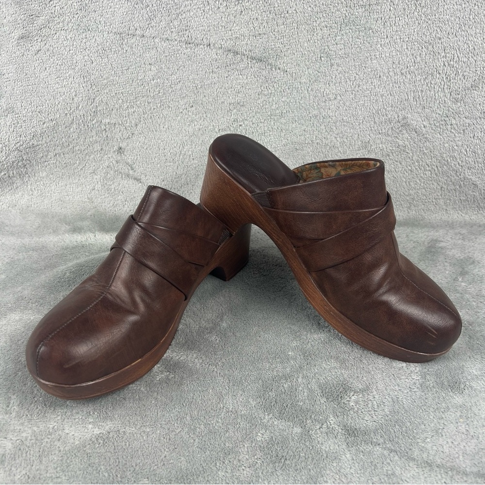 Boc Born Concept Shoes Womens 9 M Mule Clogs Brown Leather Buckle Casual Wedge